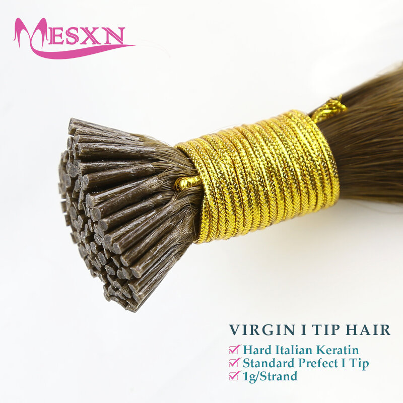 MESXN-Extensões de cabelo reto com queratina cápsula, extensões de cabelo virgem, cabelo humano real natural, cor loira marrom, qualidade superior, eu dica