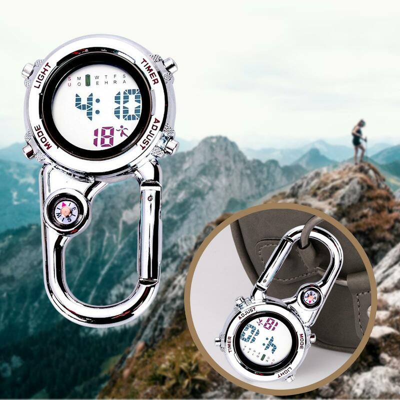 Multifunctional Digital Carabiner Watch Backpack Fob Watch for Men and Women White Dial Clip On for Outdoor Work Home Climbers