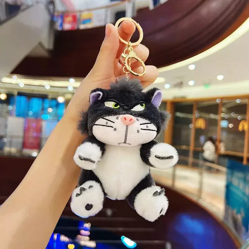 Disney Cute Lucifer Cat Chaveiro Anime Movie Stuffed Doll Soft Lucifer Cat Plushie Girl Bag Pingente Chaveiro Presente de aniversário