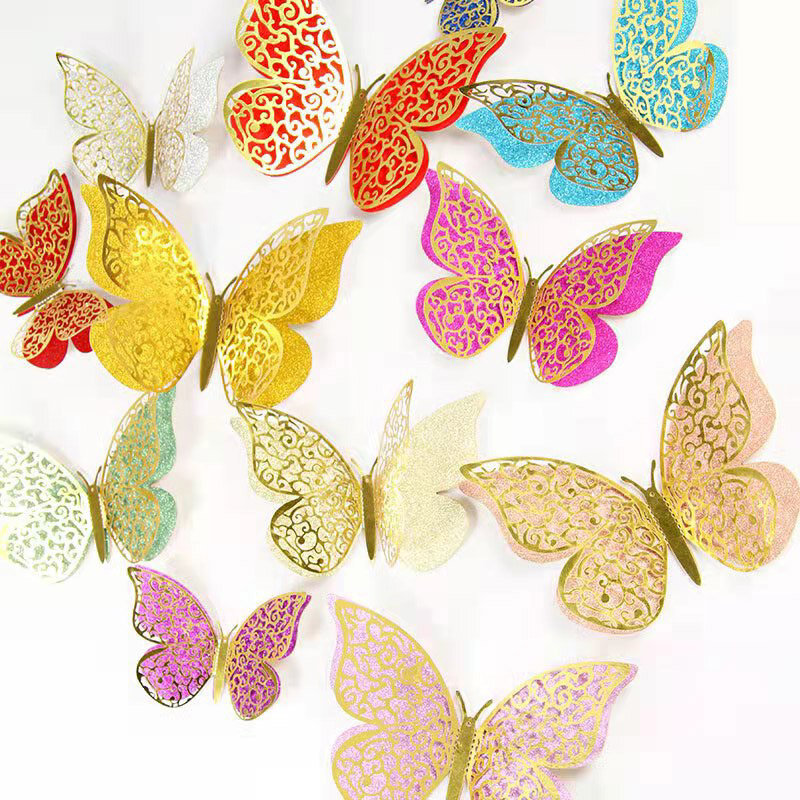 12-36 قطعة الفراشات الملونة ملصقات جدار غرفة المعيشة الزفاف جدار الزينة ثلاثية الأبعاد فراشة ملصق ديكور ذاتي الصنع لغرفة الطفل