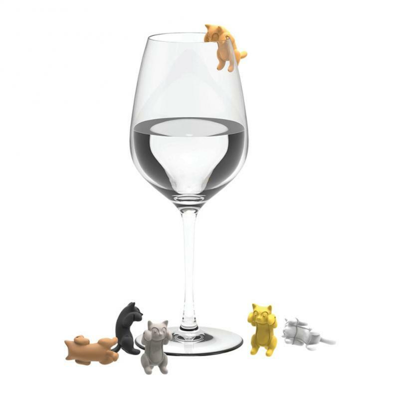 6ピース/セット子猫ワインカップ認識装置ポータブルハンギングニャーワイングラスマーカーツールキッチンシリコーン猫クリップラベリング用品