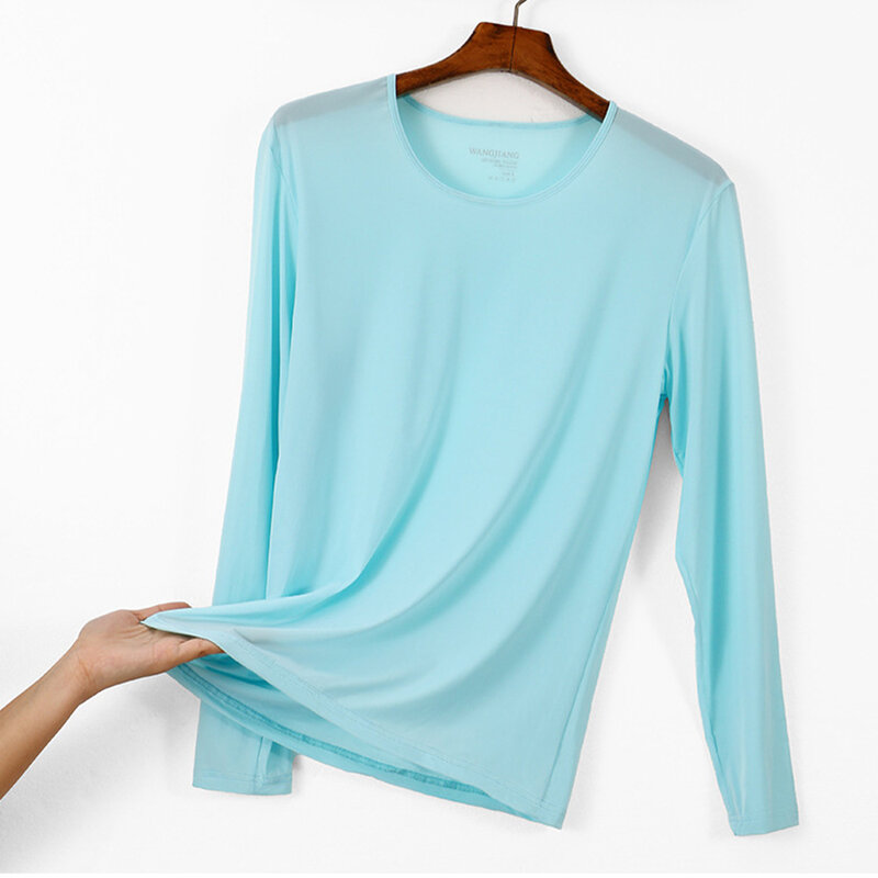 Пикантное мужское термобелье, тонкая супермягкая футболка из ледяного шелка, однотонная эластичная одежда для сна, дышащая Осенняя Пижама