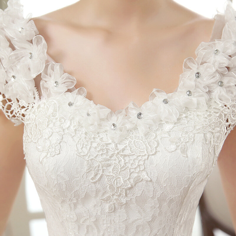 Glamorous vestido de casamento gola alta, tamanho grande, vestidos de baile, noiva bordado, lace up, vestidos de flores, novo