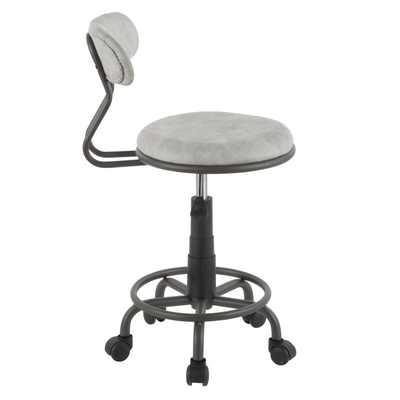 LumiSource Swift Industrial Task Chair-rangka Metal abu-abu licin dengan bantalan kulit imitasi abu-abu muda elegan