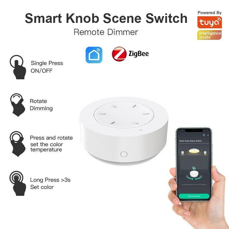Tuya ZigBee Smart Knob Switch Wireless Scene Switch Button Remote Dimmer Battery Powered Automation Scene Smart Life APP