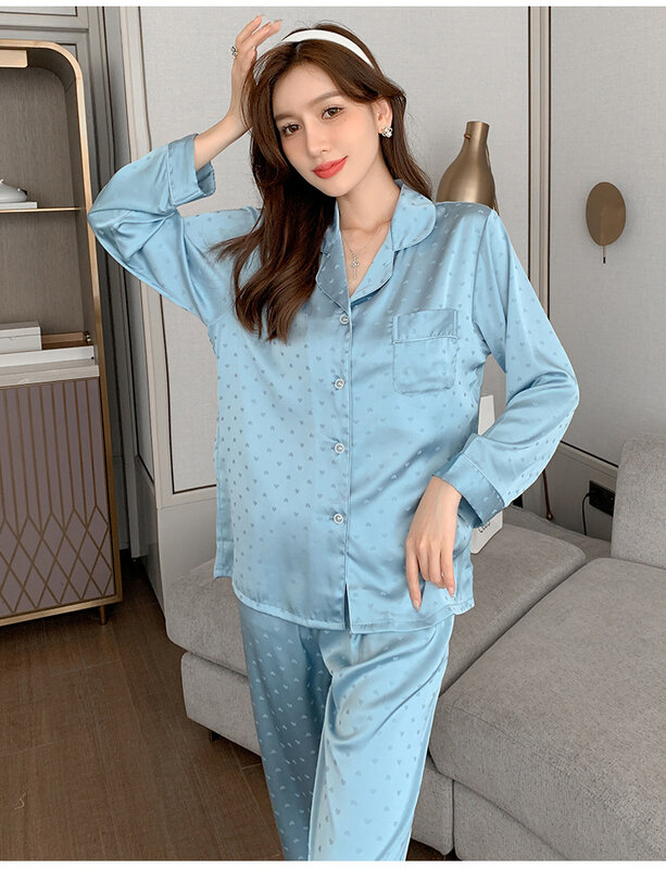 Lente Casual Jacquard Satijnen Pyjama Sets Mode Vrouwen Nieuwigheid Ijs Zijde Pyjama Homewear Voor Slaap