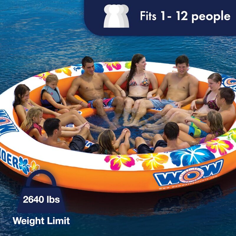 WOW World of Watersports Stadium Islander, HUGE Heavy Duty Floating Island with Mesh Seating and Backrest