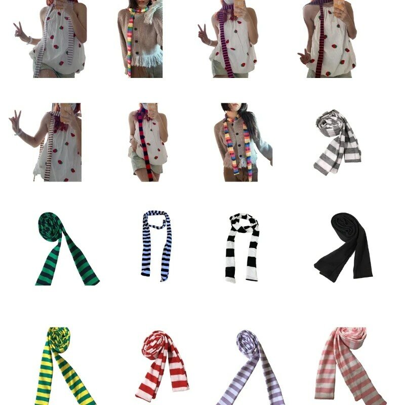 Bufandas góticas Harajuku para mujer, pañuelos largos punto a rayas estilo Y2k para chica, paño pañuelo informal