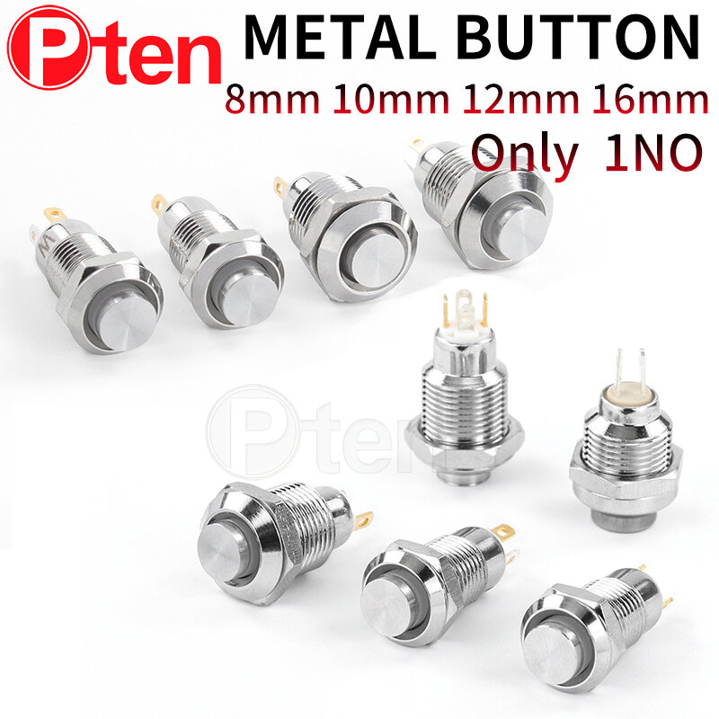 Interruptor de botón de Metal de cabeza alta, pulsador pequeño impermeable, luz LED, autobloqueo, reinicio automático, 8, 10, 12, 16mm, 3/6/12/24/110/220V