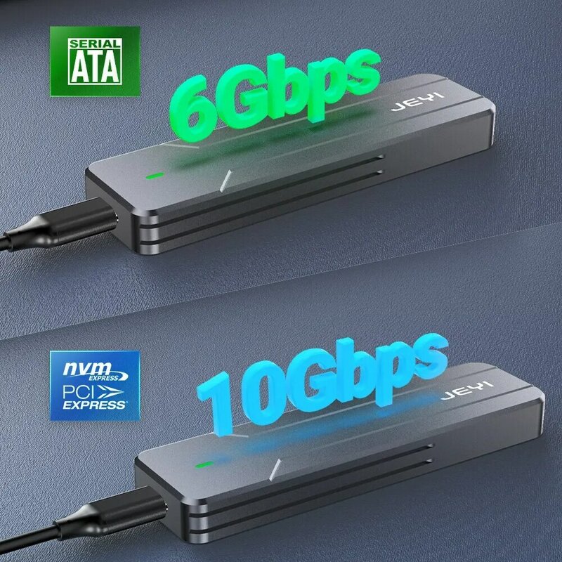 NVMe Gabinete SSD NGFF, Alumínio Completo, USB 3.2, Gen 2, 10Gbps, PCIe ou SATA, 6Gbps, M-Key, B- Key, Suporte para Case M.2, UASP