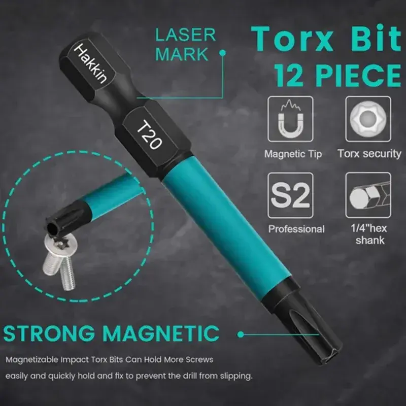 Set mata obeng Torx 55mm, 13 buah mata obeng tahan Tamper magnetik pisau Hex 1/4 inci dengan penahan Bit keamanan Torx Star