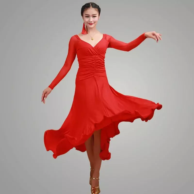 Waltz Ballroom Competition Dress Standard Dance Performance Flamenco Costumes Women Simple Slim Solid  Long Skirt