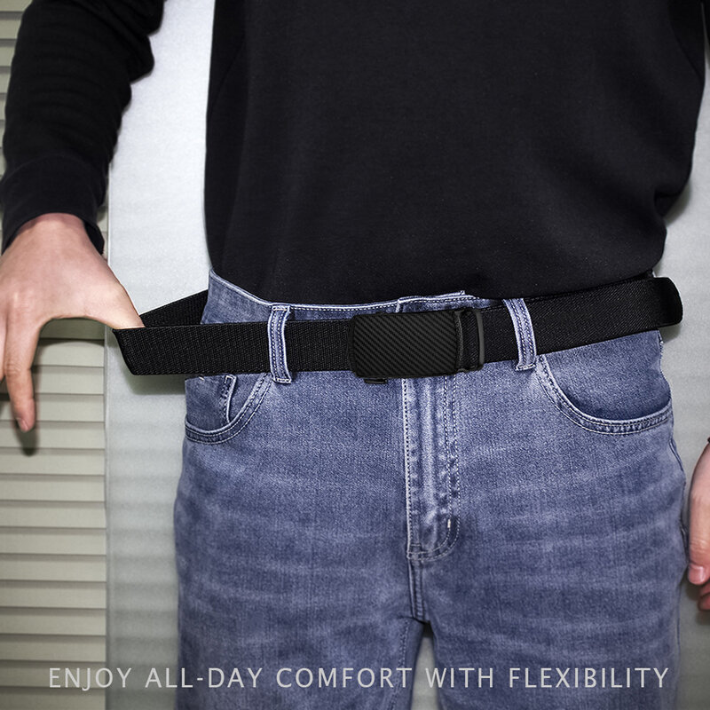 Men Elastic Belt Alloy Automatic Buckle Tough Stretch Nylon Mens Military Tactical Belt Golf Canvas Pants Waistband