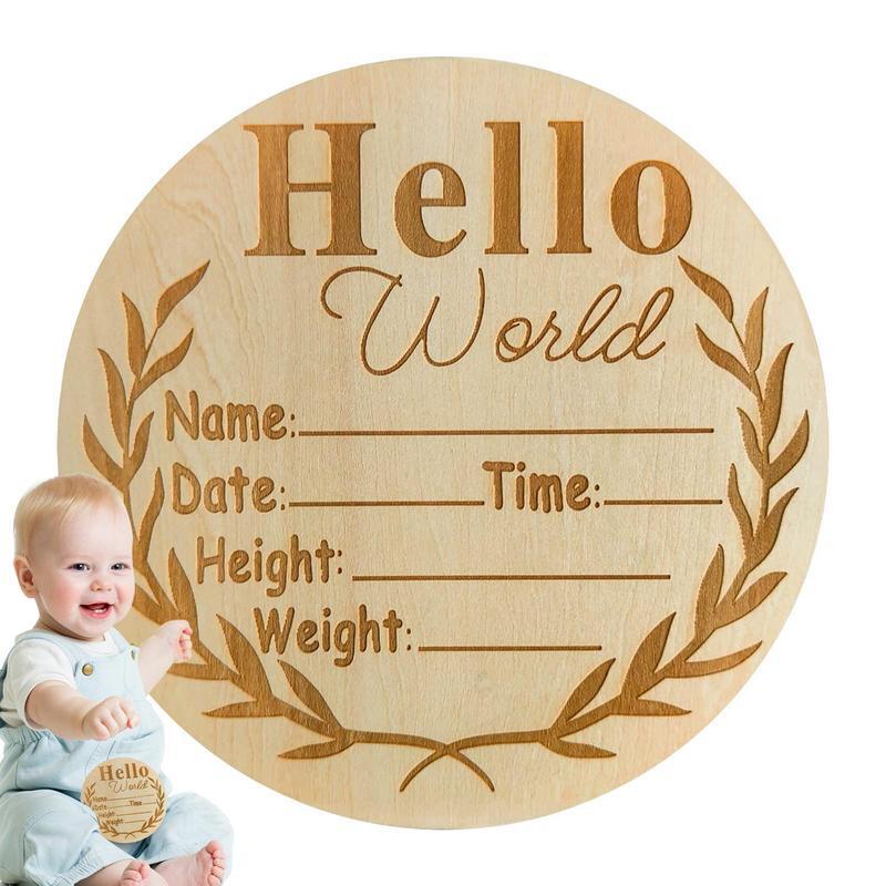 Hello World tanda lahir bayi, papan selamat datang kayu dunia Halo properti fotografi bayi untuk merekam bayi