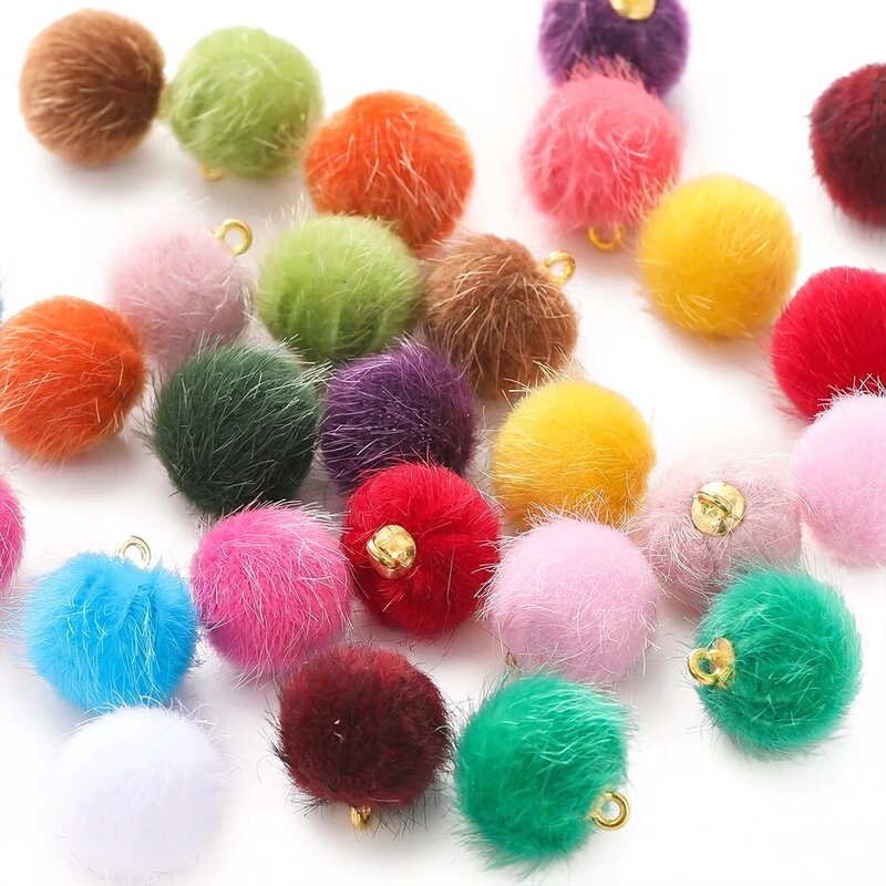 10pcs/Lot Plush Fur Cover Ball Beads Charms Cute Bead Pendant for DIY Jewelry Making Accessories Handmade Earring Bracelet