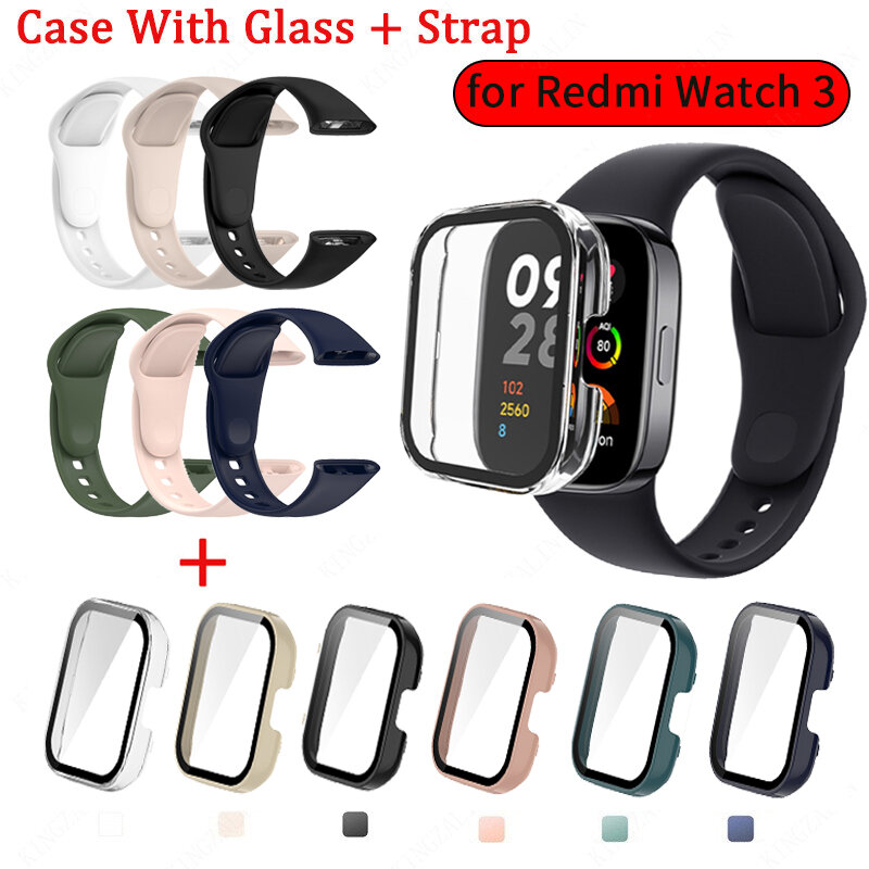 9D Glass Case +Strap For Redmi Watch 3 Active PC Hard Cover Screen Protector Bracelet for Xiaomi Redmi Watch3 Lite Accessorie