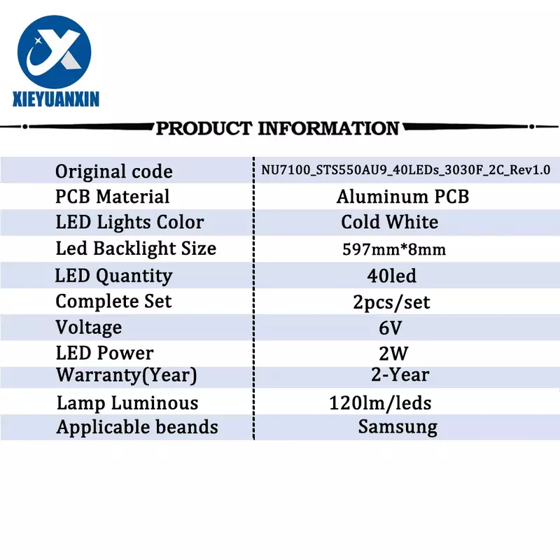 Bande de rétroéclairage LED pour Samsung, 40 lampes, 55NU 55NU7300, 180226, BN96-45913A, 597mm, 2 pièces