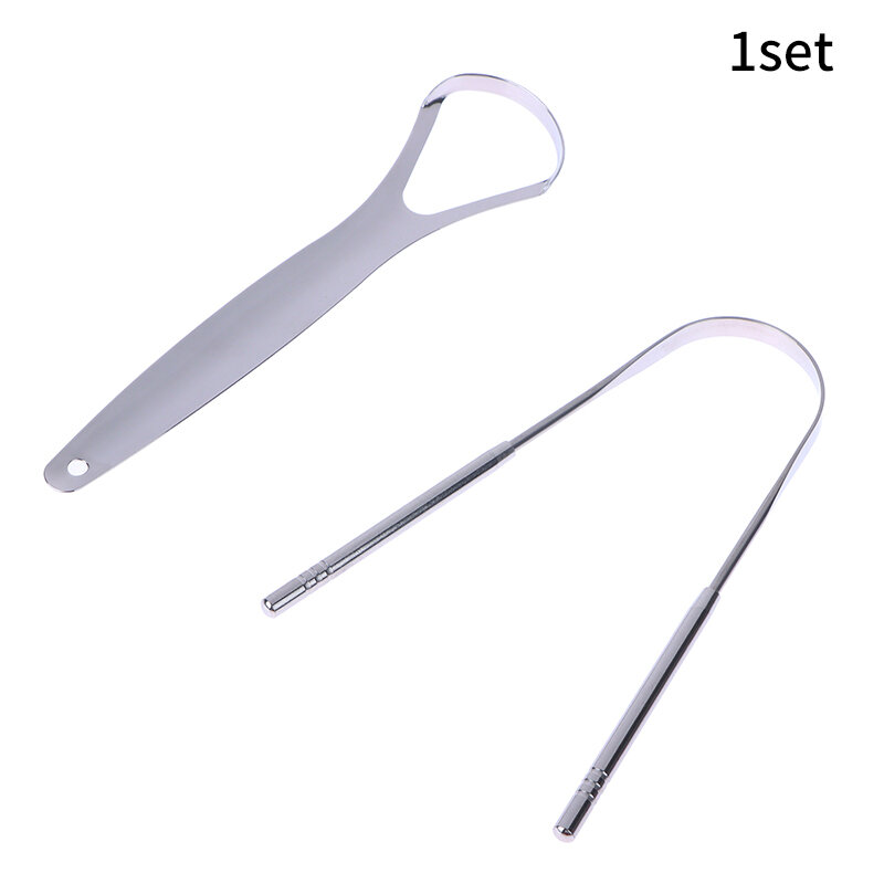 2 Pcs Tongue Scraper Stainless Steel Tongue Cleaner Bad Breath Removal Oral Care Tools
