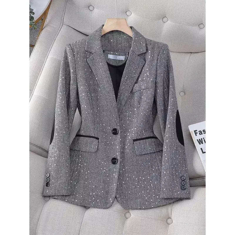 여성용 긴팔 싱글 브레스티드 재킷 코트, 회색 커피 블레이저, 여성 캐주얼 패션, 가을, 겨울
