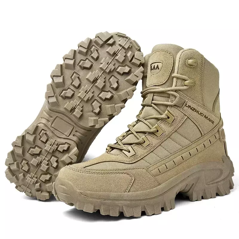Sepatu bot taktis untuk pria, sepatu tentara militer tahan air, sepatu bot pendek luar ruangan, sepatu keselamatan kerja mendaki