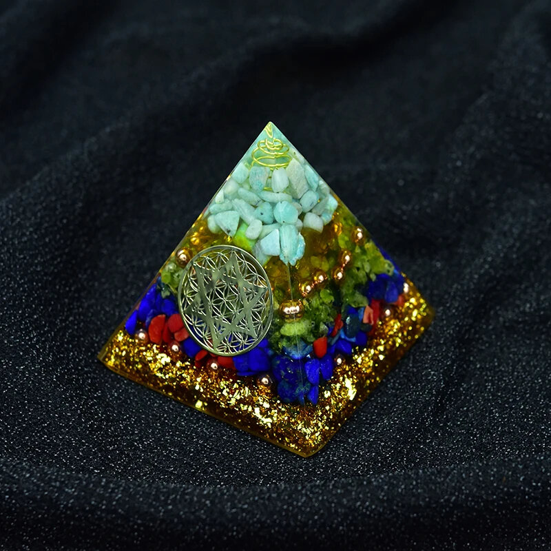 Aura Gerador de Energia Orgone Pirâmide de Cristal Natrual Pedra Peridoto Lapis Lazuli Orgonite EMF Proteção E Meditação da Ioga