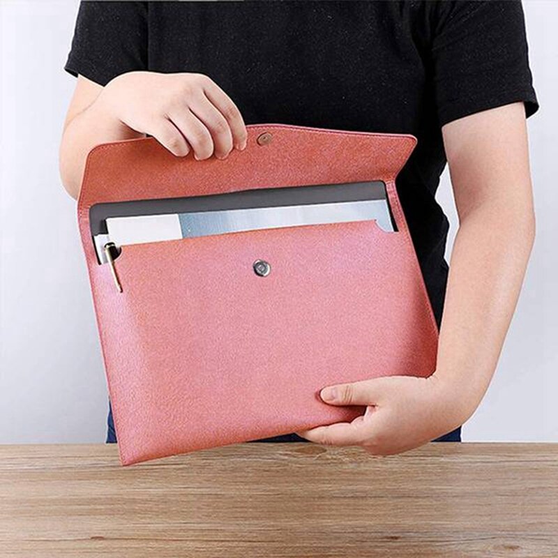 PU Leather A4 File Folder Waterproof Portfolio Envelope Folder Case With Snap Closure Pink