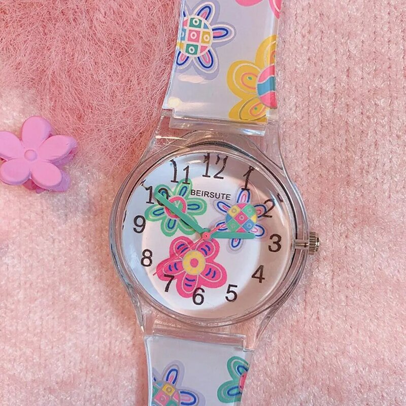 Color Flower Watch Girl Middle School Students Korean Girls Kids Fashion Cute Jelly Jelly Watch Candy Clock R2A7