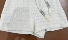 Damski tweedowy garnitur w kratę OL 2024, nowy letni kołnierzyk, guziki, topy z krótkim rękawem lub sznurowane szorty z kieszeniami