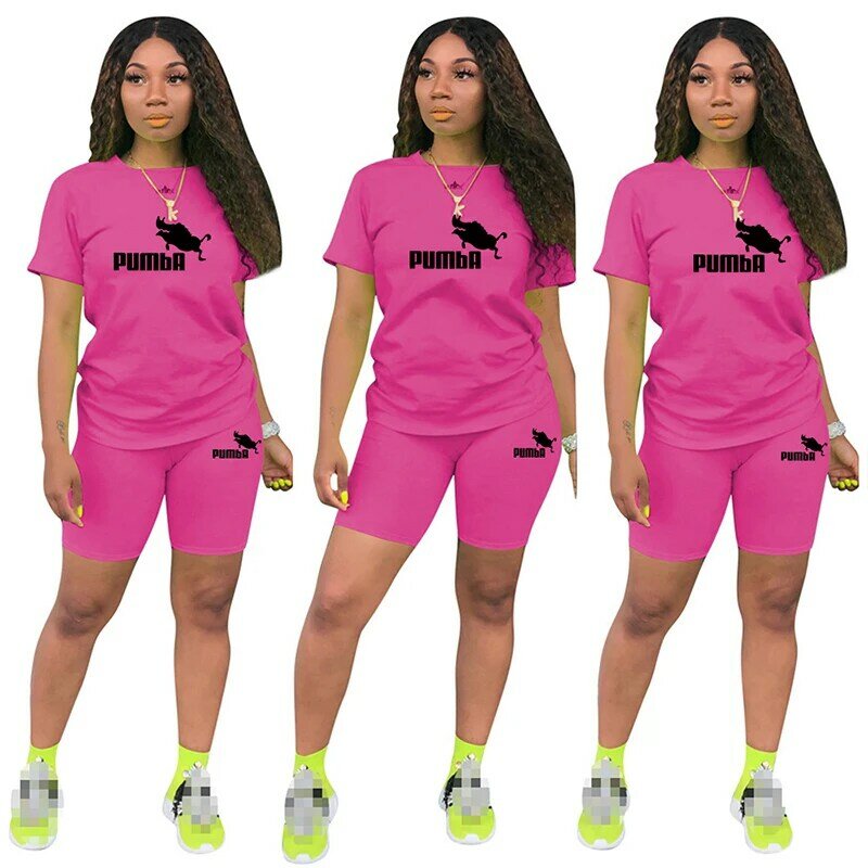 Summer Short Sleeve O-Neck Tee Tops+Pencil Short Sets Tracksuits Outfit Graphic T Shirts Jogging Suits Women Two Piece Set