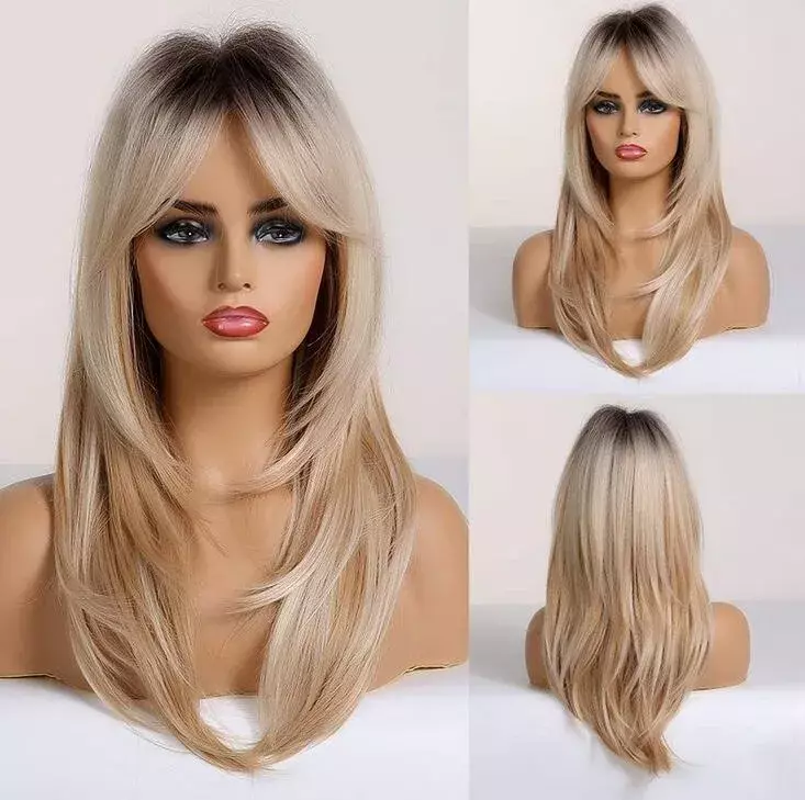 Women’s Long Mixed Blonde Straight Ladies Natural Blonde Party Cosplay Hair Wig