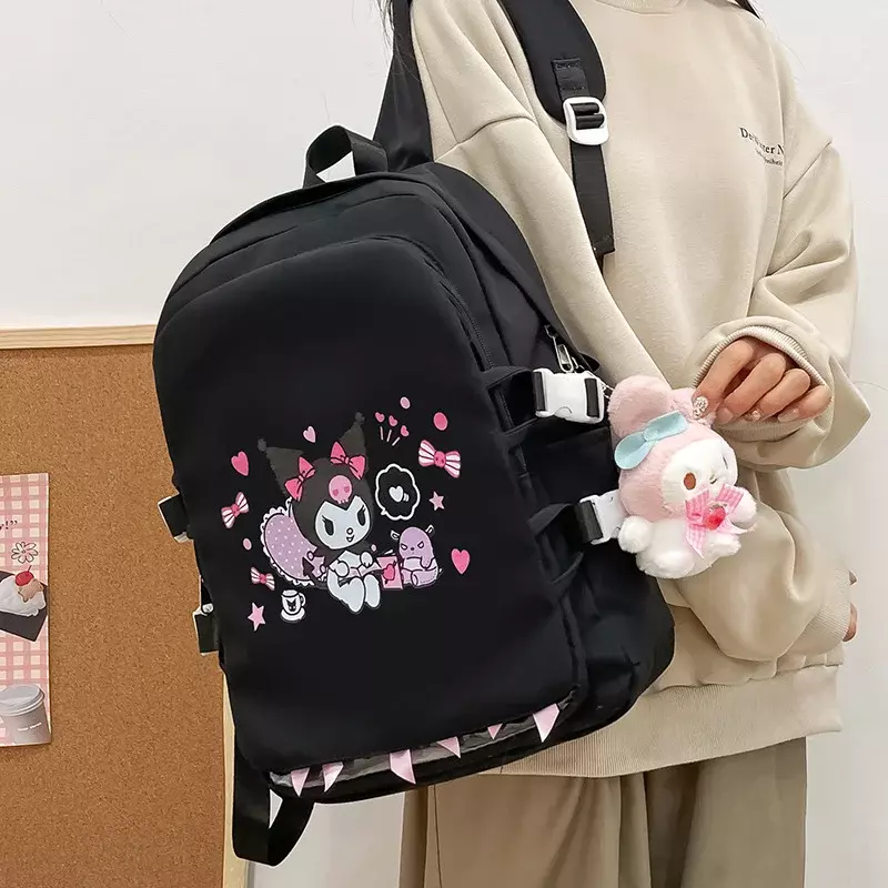 Sanrio Olá Kitty estudante mochila, bonito dos desenhos animados mochila, impermeável, grande capacidade, pendurado cão, novo pequeno M estudante