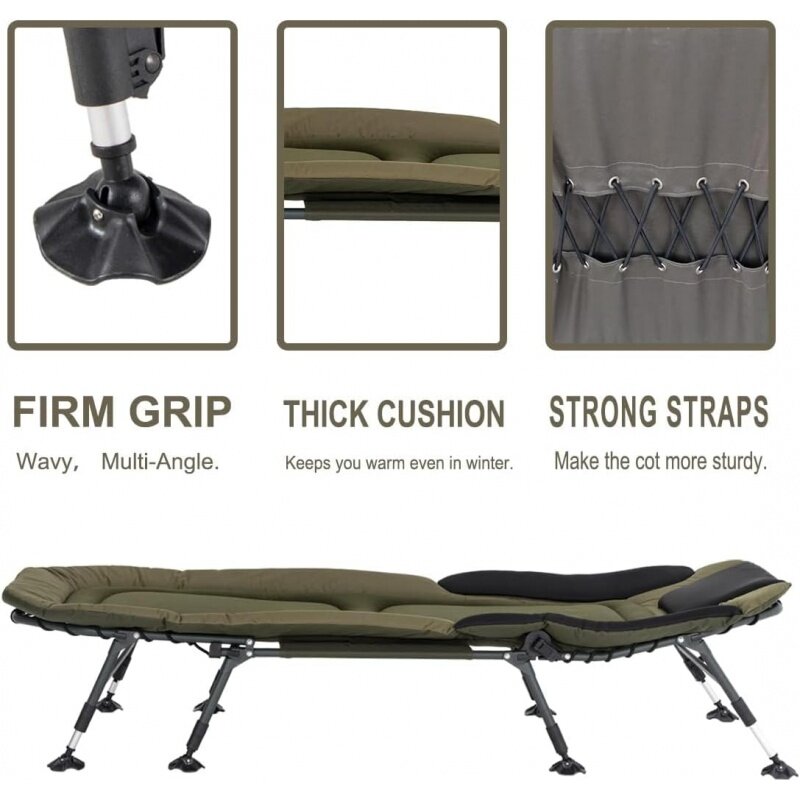 Berço de acampamento militar portátil para adultos, cama dobrável resistente, almofada acolchoada macia, saco de transporte, XXL, 330Lbs