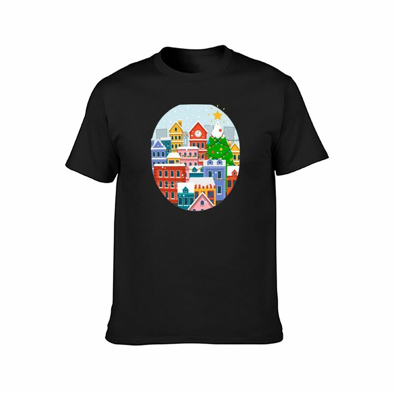Plain Cute Christmas City T-shirt, algodão gráfico roupas para homens