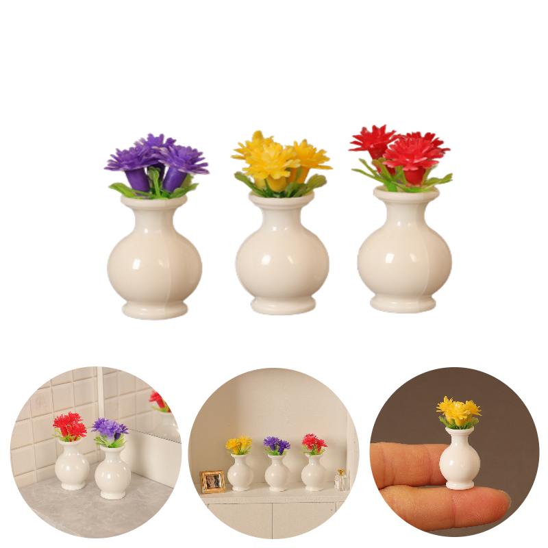 1:6 1:12 Dollhouse Miniature Flower Vase Model Dollhouse Simulated Flowers Home Decoration Dolls House Accessories