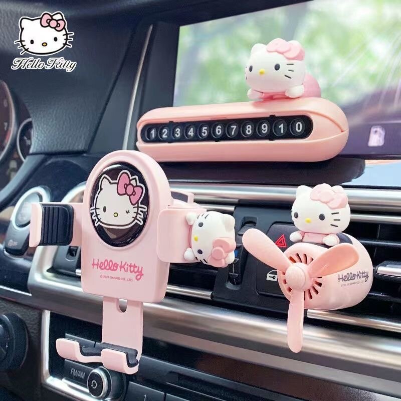Kawaii อะนิเมะ Hello Kitty แรงโน้มถ่วงรถนำทางวงเล็บการ์ตูนโทรศัพท์มือถือสนับสนุน Air Outlet Universal สีชมพู Stabiliser ความร้อน