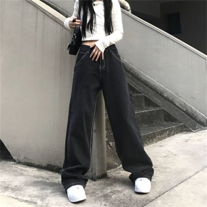 Pantalones vaqueros holgados de estilo Hip Hop para Hombre, pantalón holgado de Color negro, Estilo Vintage, novedad de 2022
