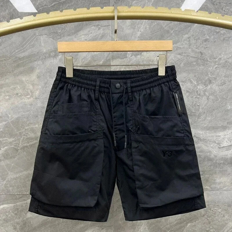 Shorts de carga preta estilo coreano masculino, streetwear respirável, Y 3, verão, dia dos namorados, homem, 2024