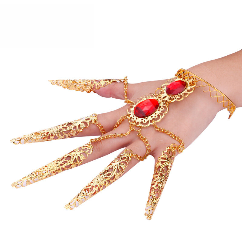 Songyuexia Dança do Ventre Fingerail Wrap Cover, Long Golden Jacket, Índia envoltório prego vermelho