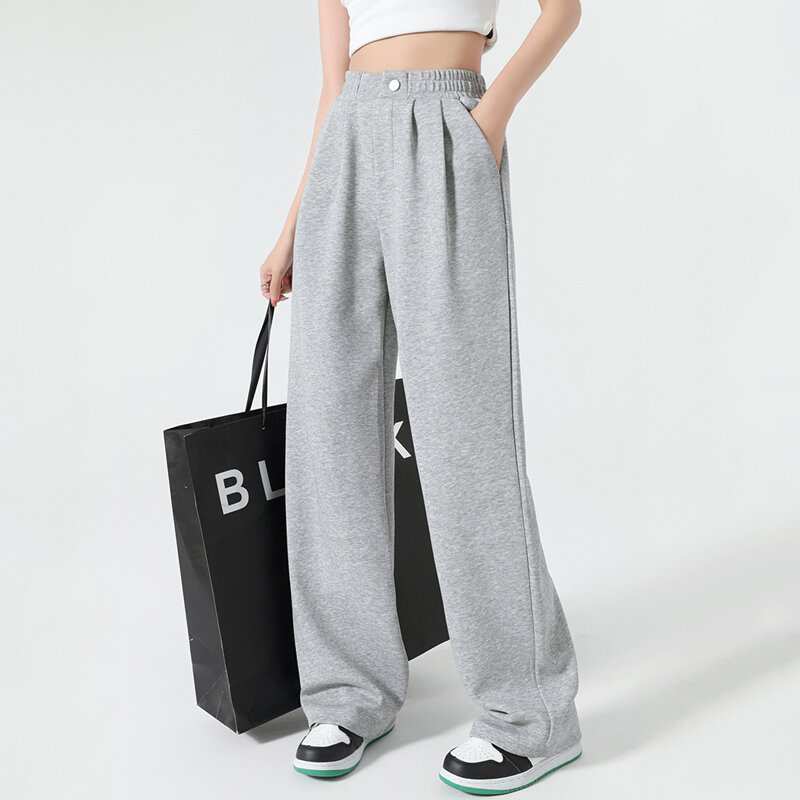 New Grey Baggy Sweatpants High Waist Draping Suit Wide Leg Pants Women Spring Summer Loose Straight Joggers Trousers