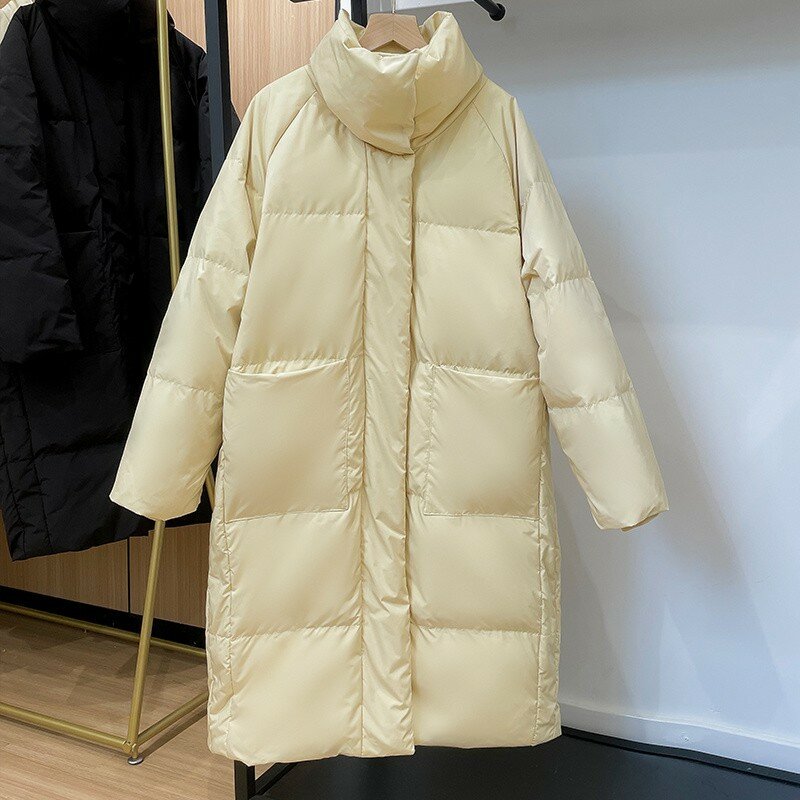 Jaket Down wanita, mantel musim dingin wanita baru 2023, panjang setengah, parka longgar, tebal, hangat, pakaian luar Waktu santai, mantel serbaguna