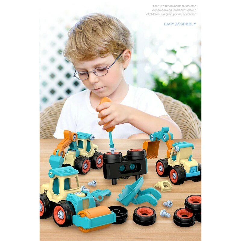 4 Stuks Moer Demontage Laden Engineering Truck Graafmachine Bulldozer Schroef Kinderen Creatief Gereedschap Onderwijs Speelgoed Auto