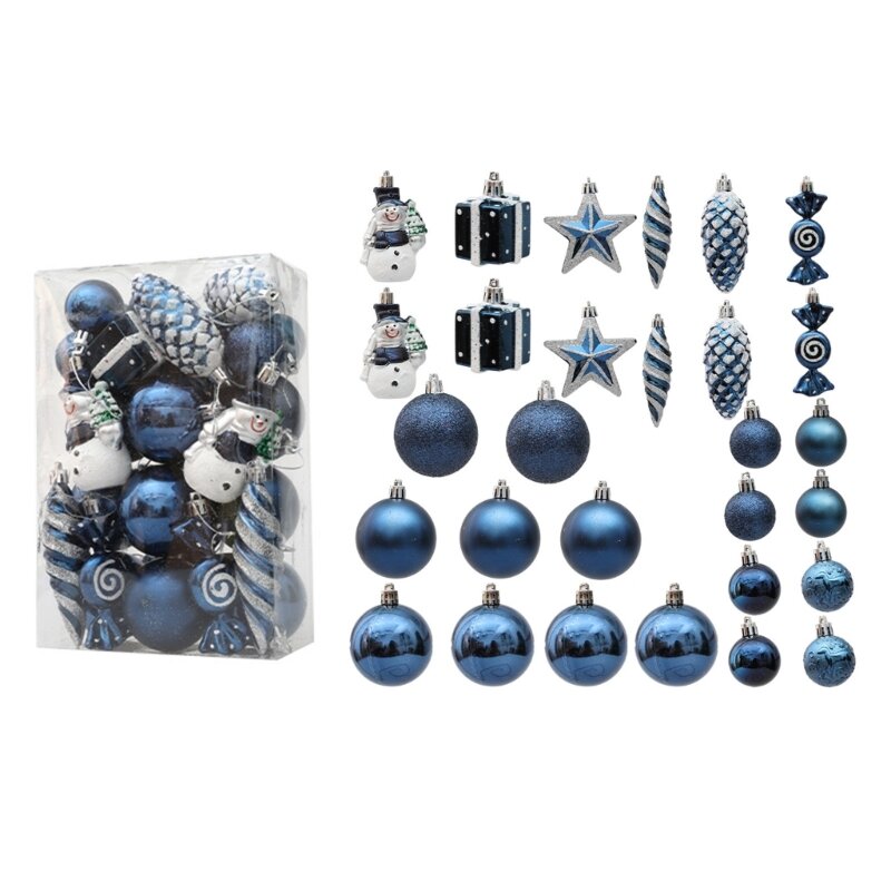 Pacote enfeites árvore com 29 pingentes estrelas bolas azuis para decoração festiva