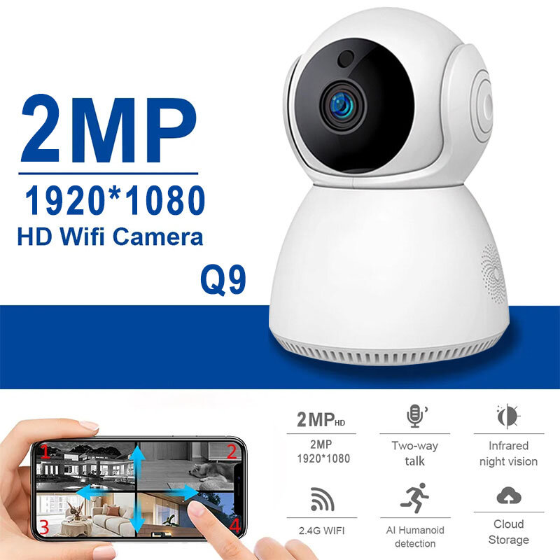 V380 kamera Video CCTV nirkabel 2MP, kamera cerdas dalam ruangan 355 ° jaringan IP WiFi IR penglihatan malam PTZ