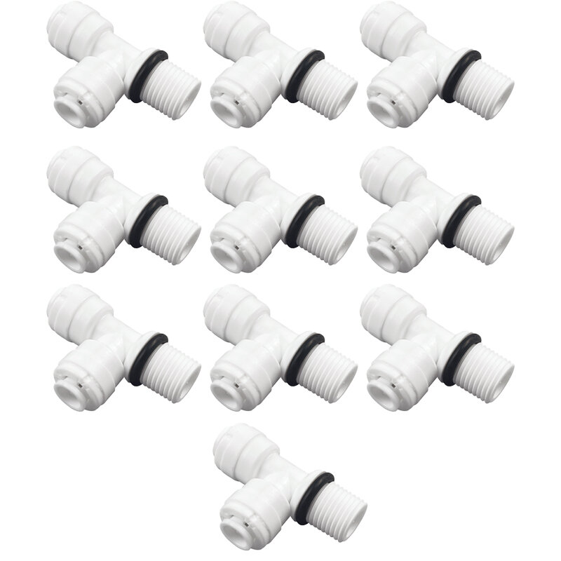 RO Water Pipe Fitting 1/4 OD Hose  1/4" BSP Male Thread With Seal Ring Plastic Quick Connector System Purifies Pack Of 10 Pcs