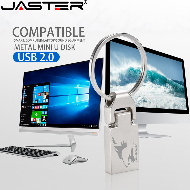 JASTER – Mini clé USB 2.0 créative en métal argenté, support à mémoire de 4GB 8GB 16GB 32GB 64GB, lecteur Flash avec Logo personnalisable, cadeau