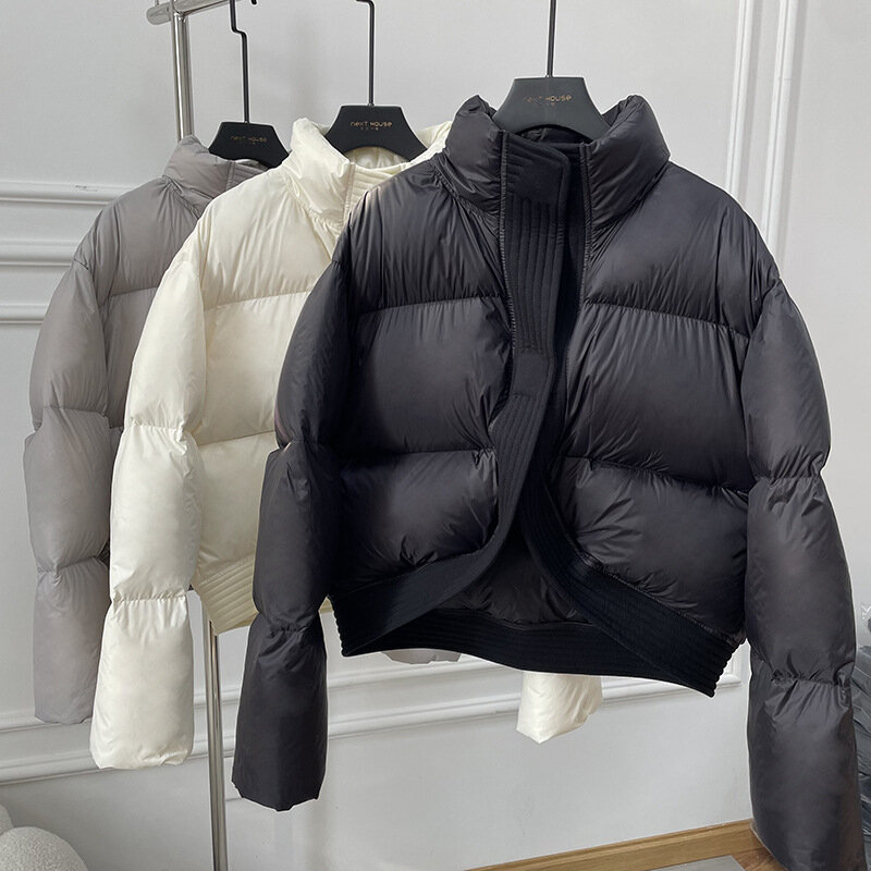 Модная женская куртка на хлопковом наполнителе, новинка 2023, зимние короткие свободные пуховые пальто с воротником-стойкой, повседневные утепленные теплые парки