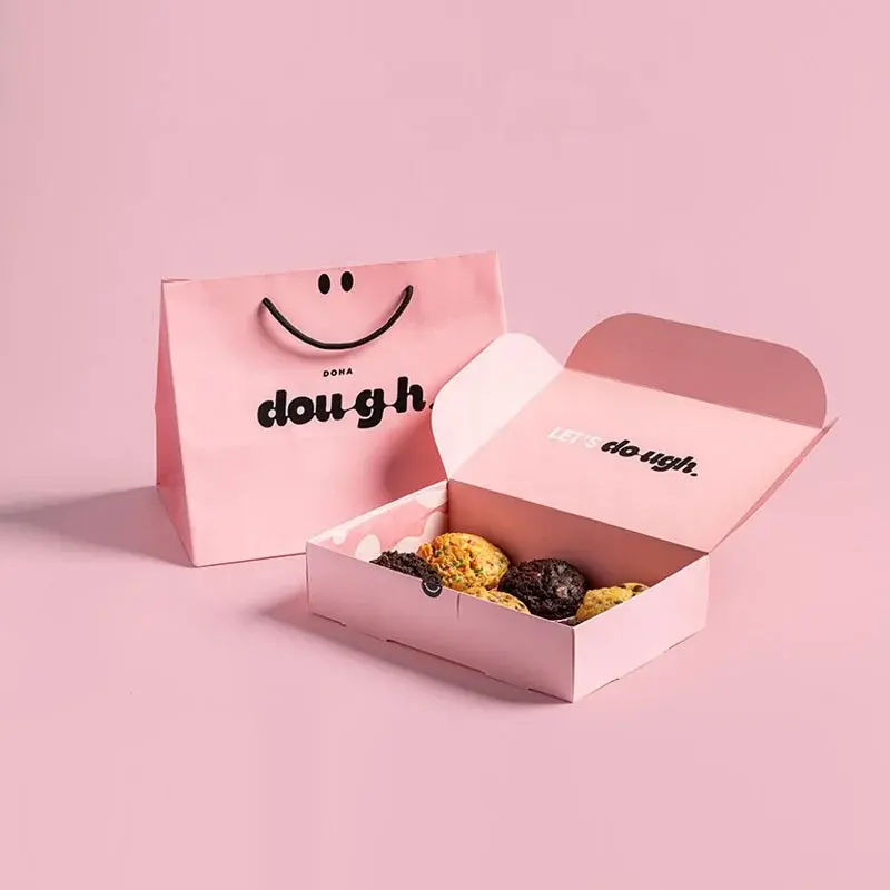 Custom  Wholesale custom logo biodegradable food grade pink paper mochi donut packaging cookie dough delivery cookie boxes with