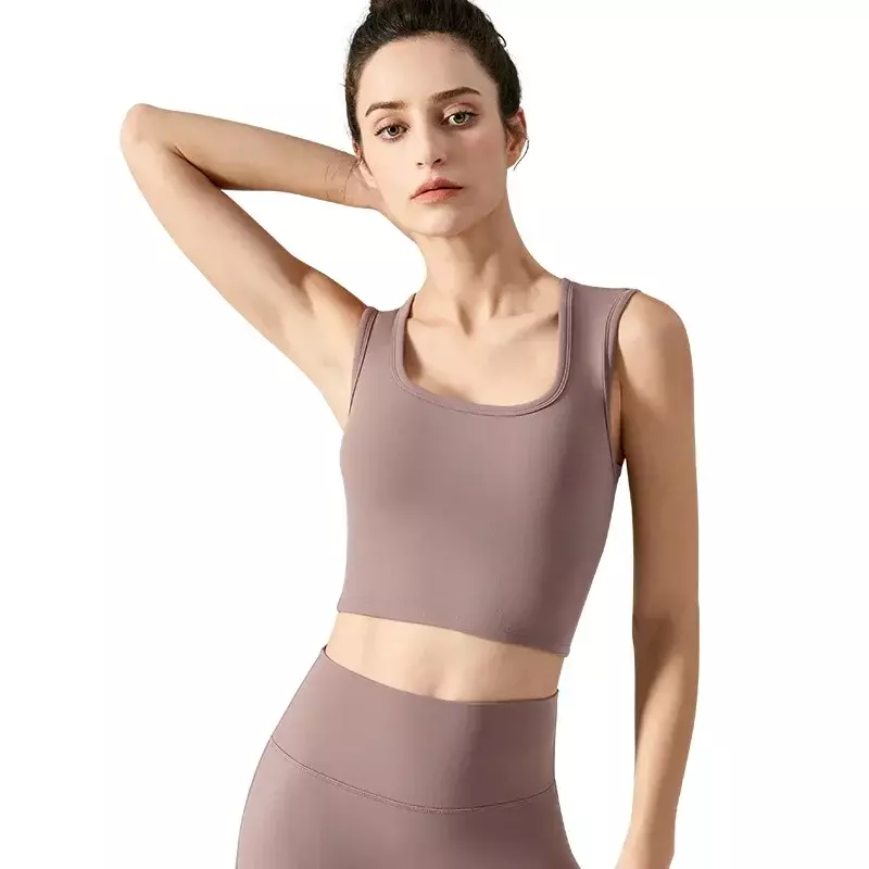 Generous Neck Yoga Vest Widened Shoulder Strap Slim-fit Bra Running Fitness Clothes With Chest Pad