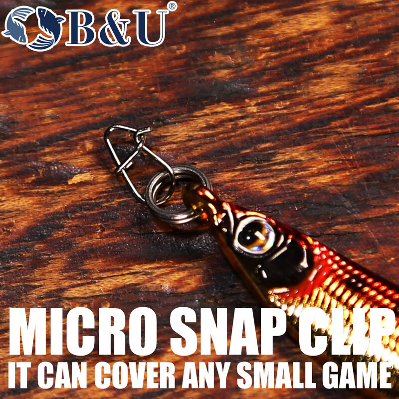 B & u 50 stücke micro edelstahl angeln schnappt clips schnell lock clips sicherheit stecker zubehör tackle für köder haken clips