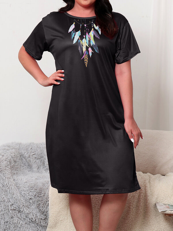 Plus size dress, knee length dress, minimalist style, suitable for both home and casual wear. Plus size 1-5XL 2024 new dress